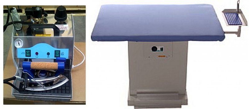 Rectangular, Heated Ironing Table with Suction Fan and a 3.5 Litre Comel Commercial Iron